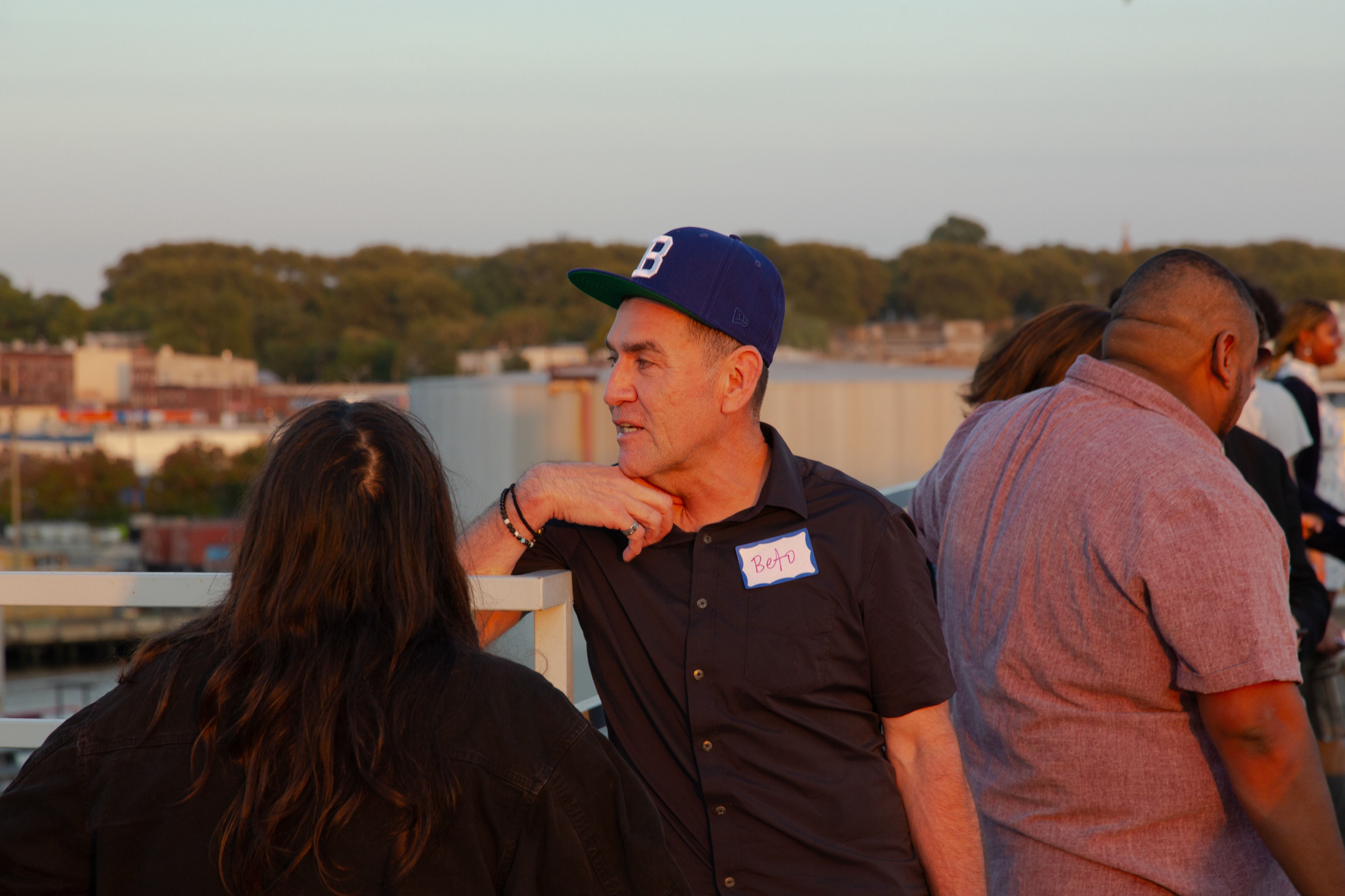 Attendees of the opening reception on the green roof.